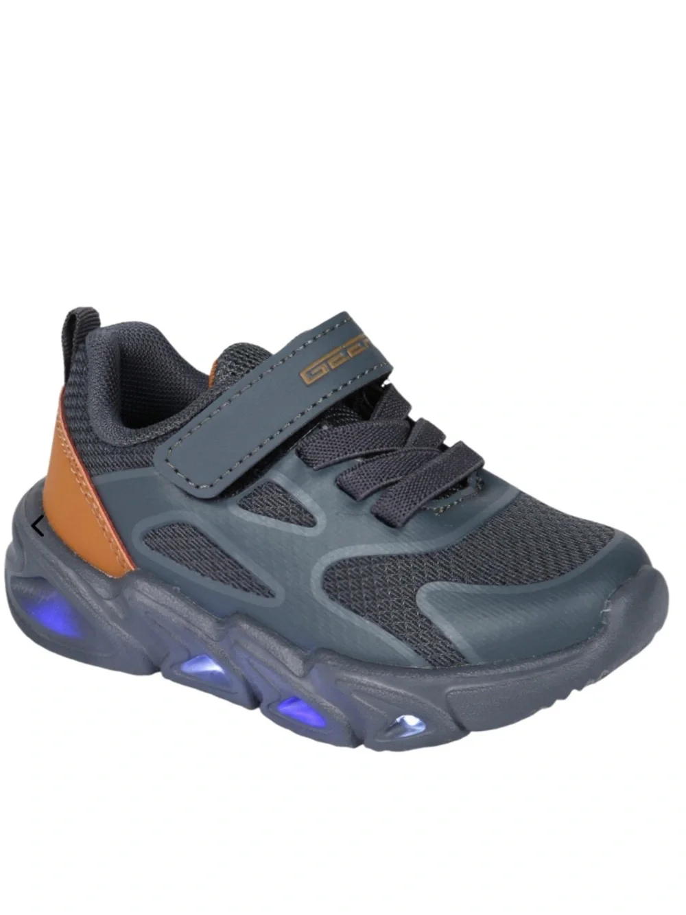 Gears Light Up Sneakers  Kids Navy Sneaker with Tan Heel and Light-Up Sole NWT